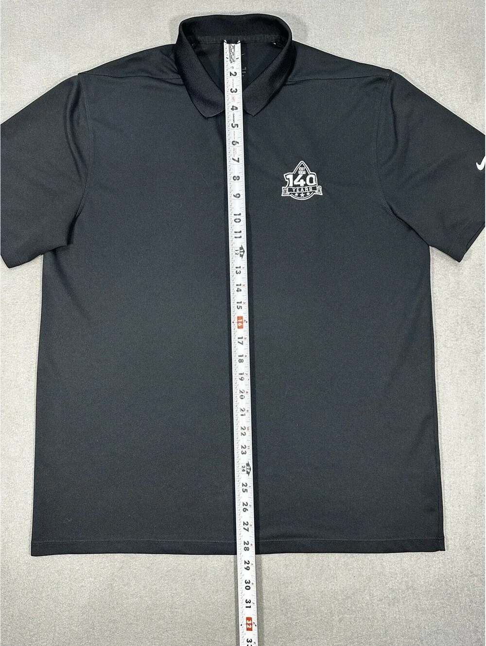 Nike Dri-Fit Polo Shirt Men’s Large Black 140 Years Logo Short Sleeve Golf